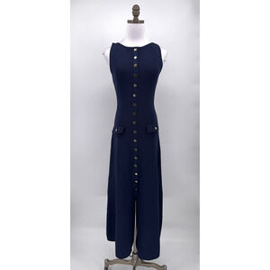 Meshki Navy Blue Knit Sawyer Sleeveless Buttoned Maxi Dress Sz L NEW